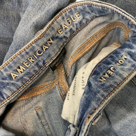 American Eagle Mom Jeans Distressed High Rise Holes Ripped Medium Blue Wash 000 - Picture 13 of 16